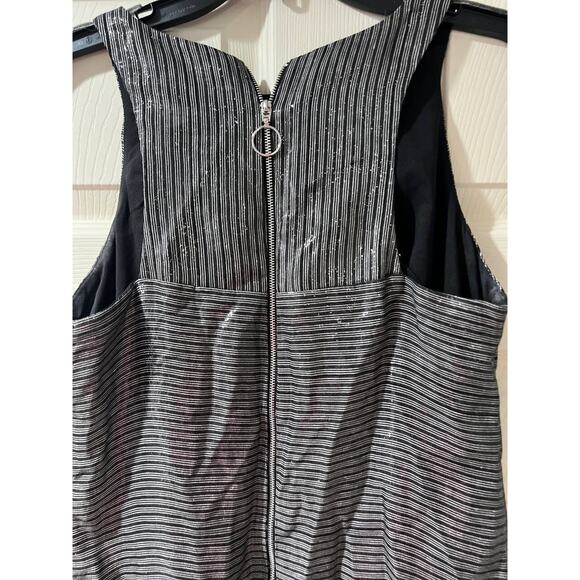 Amanda Uprichard Shiny Metallic Silver Striped Shift Cocktail Dress Sz M A000087 - Picture 3 of 5